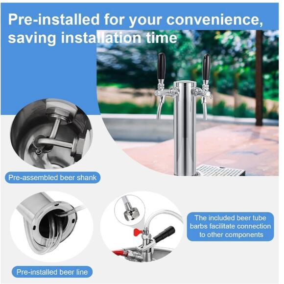 Kegerator Tower Dual Faucet Beer Tower Double Tap Beer Tower Dispenser Beer Tap - Picture 5 of 7